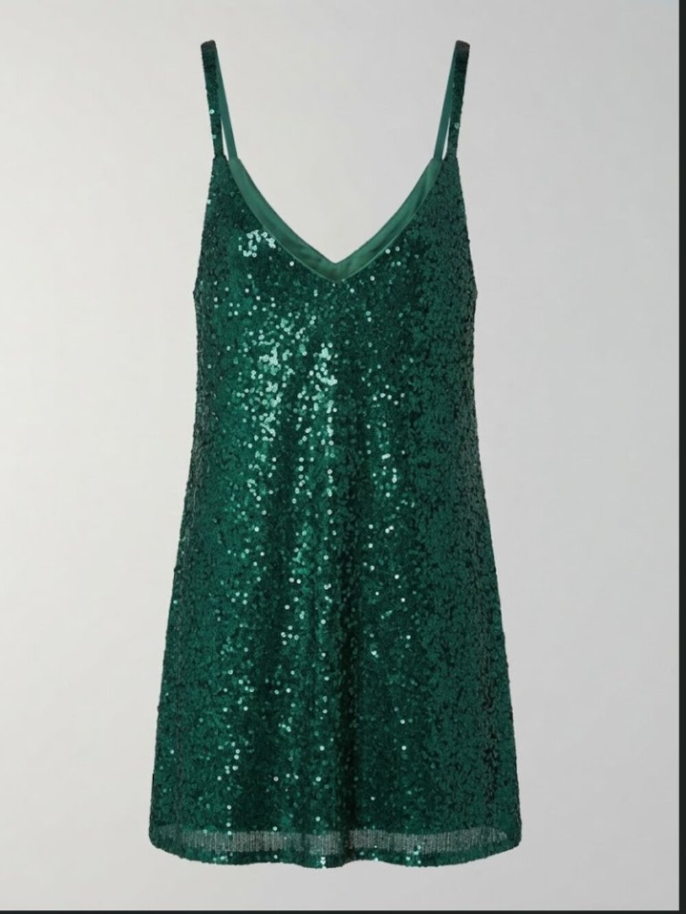 Emerald Green Sequin Mini Slip Dress Sparkly V-Neck Party Holiday Size M EUC
